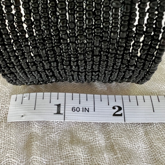 Vintage Manouk Jet Black Beaded Cuff Bracelet | 2¼″ Wide Stretch Cuff - Picture 7 of 7